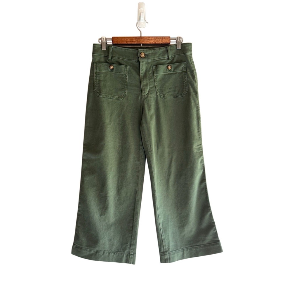 Loft Palmer Wide Leg Pants 8P Patch Front Pocket Office Work Trouser Olive Green